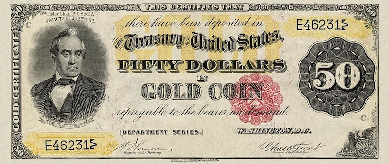 United States Treasury Gold Certificates banknote, $50 Dollars, 1882, Pick P-260, UNC