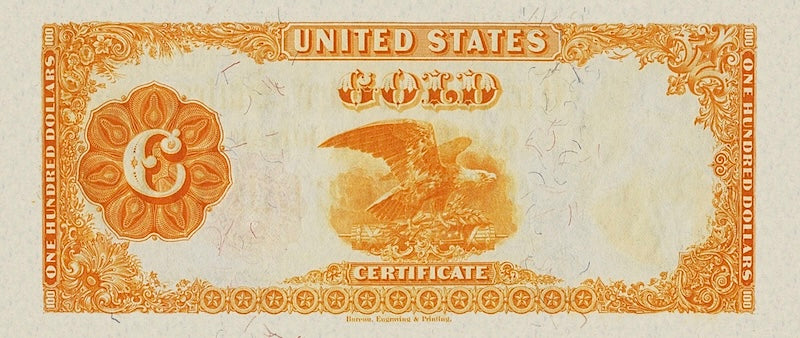 United States Treasury Gold Certificates banknote, $100 Dollars, 1882, Pick P-261, UNC