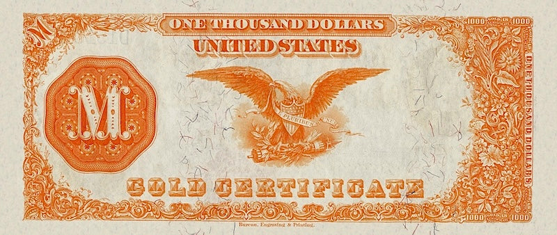 United States Treasury Gold Certificates banknote, $1000 Dollars, 1882, Pick P-263, UNC
