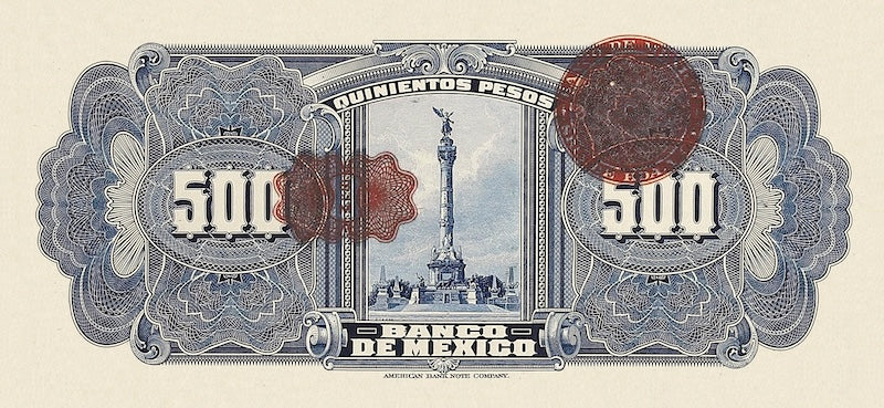 Mexico banknote, Banco de Mexico, 500 Pesos, 1915, Pick P-26, UNC