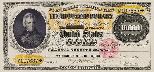 United States Treasury Gold Certificate banknote, $10000 Dollars, 1900, Pick P-268, UNC
