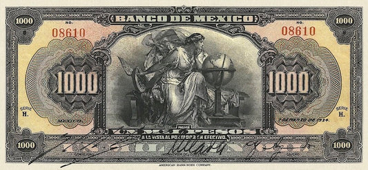 Mexico banknote, Banco de Mexico, 1000 Pesos, 1915, Pick P-27, UNC