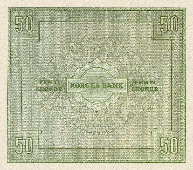 Norway banknotes, Norges Bank, 50 Kroner, 1945, Pick P-27, UNC