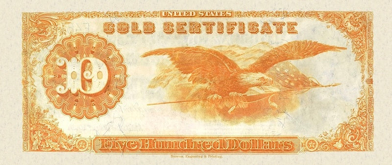 United States Treasury Gold Certificates banknote, $500 Dollars, 1922, Pick P-278, UNC
