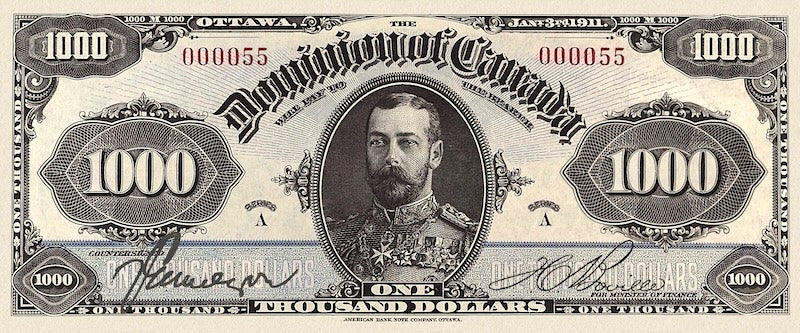 Dominion of Canada banknote, $1000 Dollars, 1911, Pick P-29, UNC 