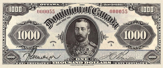 Dominion of Canada banknote, $1000 Dollars, 1911, Pick P-29, UNC 
