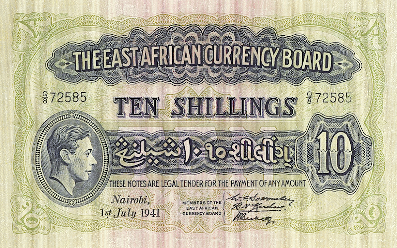 British East Africa banknotes, King George VI, 10 Shillings, 1938, Pick P-29, UNC
