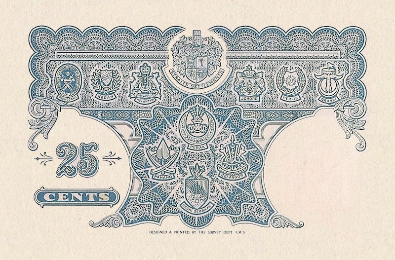 Malaya banknotes, George VI, 25 cents, 1939, Pick P-3, UNC