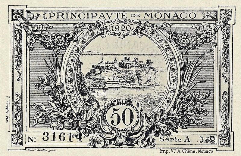 Monaco banknotes, Emergency Issue, 50 Centimes, 1920, Pick P-3, UNC