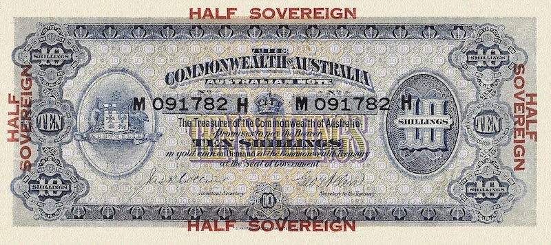 Australia banknotes, Treasury Issue, 1/2 Sovereign, 1913, Pick P-3, UNC