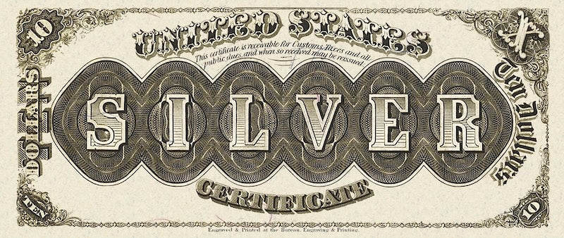United States Treasury Silver Certificates banknote, $10 Dollars, 1878, Pick P-309, UNC