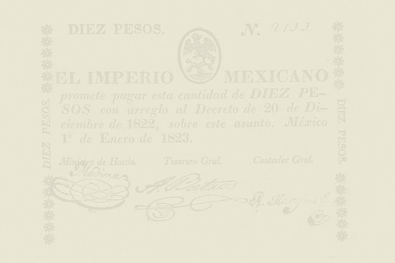 Mexico banknote, Imperio Mexicano, 10 Pesos, 1823, Pick P-3, UNC