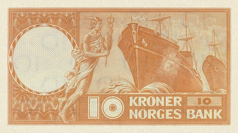 Norway banknotes, Norges Bank, 10 Kroner, 1954, Pick P-31, UNC