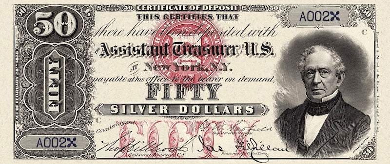United States Treasury Silver Certificates banknote, $50 Dollars, 1878, Pick P-311, UNC