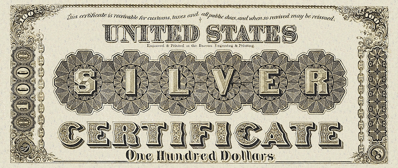 United States Treasury Silver Certificates banknote, $100 Dollars, 1878, Pick P-312, UNC