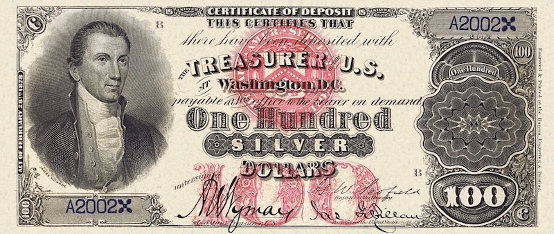 United States Treasury Silver Certificates banknote, $100 Dollars, 1878, Pick P-312, UNC