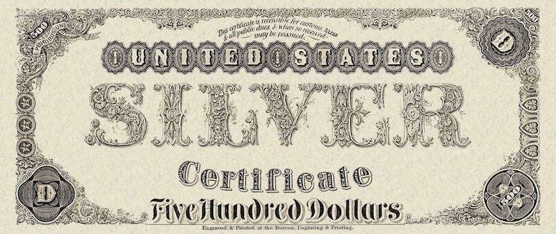United States Treasury Silver Certificates banknote, $500 Dollars, 1878, Pick P-313, UNC