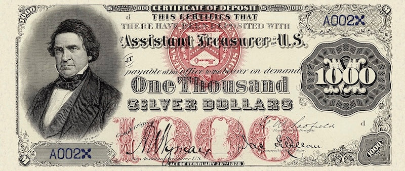 United States Treasury Silver Certificates banknote, $1000 Dollars, 1878, Pick P-314, UNC