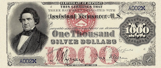 United States Treasury Silver Certificates banknote, $1000 Dollars, 1878, Pick P-314, UNC