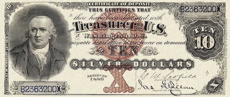 United States Treasury Silver Certificates banknote, $10 Dollars, 1880, Pick P-315, UNC