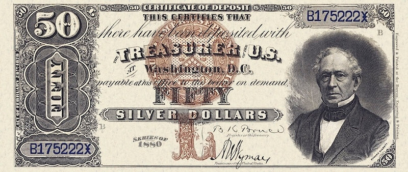 United States Treasury Silver Certificates banknote, $50 Dollars, 1880, Pick P-317, UNC
