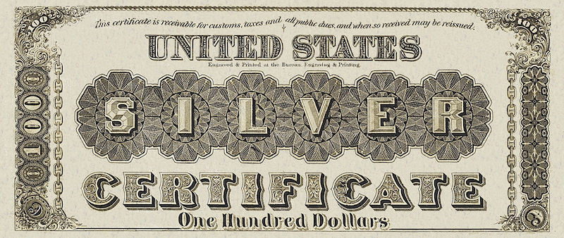 United States Treasury Silver Certificates banknote, $100 Dollars, 1880, Pick P-318, UNC