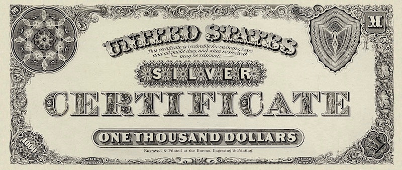 United States Treasury Silver Certificates banknote, $1000 Dollars, 1880, Pick P-320, UNC