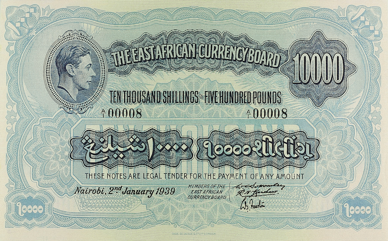 British East Africa banknotes, King George VI, 10000 Shillings, 1938, Pick P-32, UNC
