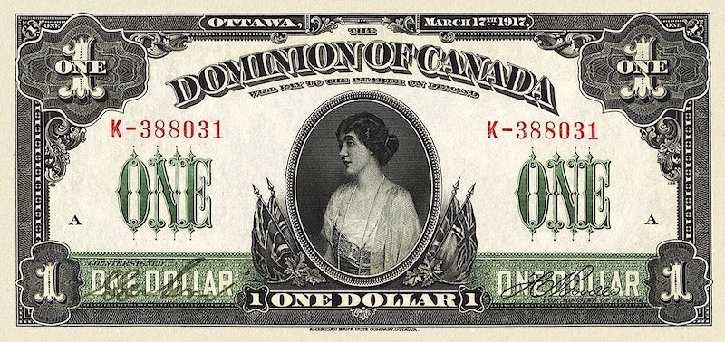 Dominion of Canada banknote, $1 Dollar, 1917, Pick P-32, UNC