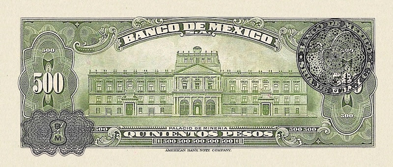 Mexico banknote, Banco de México, 500 Pesos, 1936, Pick P-32, UNC