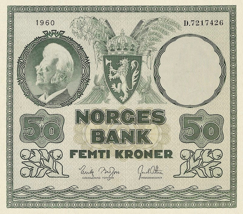 Norway banknotes, Norges Bank, 50 Kroner, 1960, Pick P-32, UNC