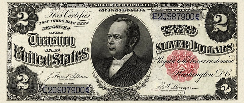United States Treasury Silver Certificates banknote, $2 Dollars, 1891, Pick P-327, UNC