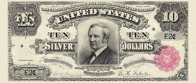 United States Treasury Silver Certificates banknote, $10 Dollars, 1891, Pick P-329, UNC