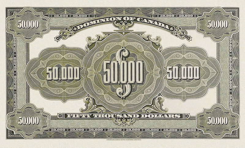 Dominion of Canada banknote, $50000 Dollars, 1918, Pick P-32B, UNC