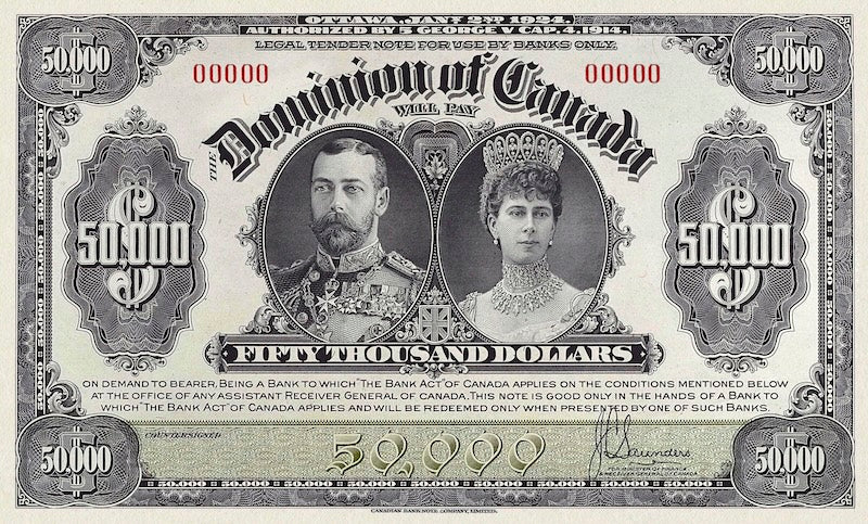 Dominion of Canada banknote, $50000 Dollars, 1918, Pick P-32B, UNC