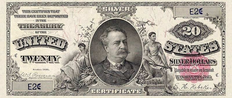 United States Treasury Silver Certificates banknote, $20 Dollars, 1891, Pick P-330, UNC