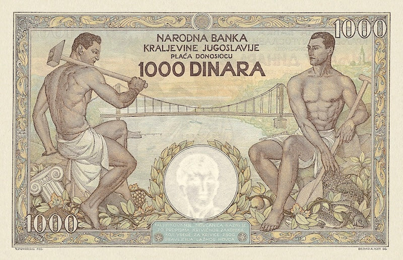 Kingdom of Yugoslavia (Karađorđević Dynasty) banknotes, 1000 Dinara, 1934, P-33, UNC