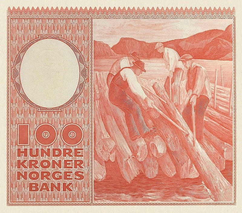 Norway banknotes, Norges Bank, 100 Kroner, 1950, Pick P-33, UNC