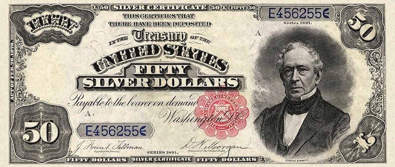 United States Treasury Silver Certificates banknote, $50 Dollars, 1891, Pick P-332, UNC