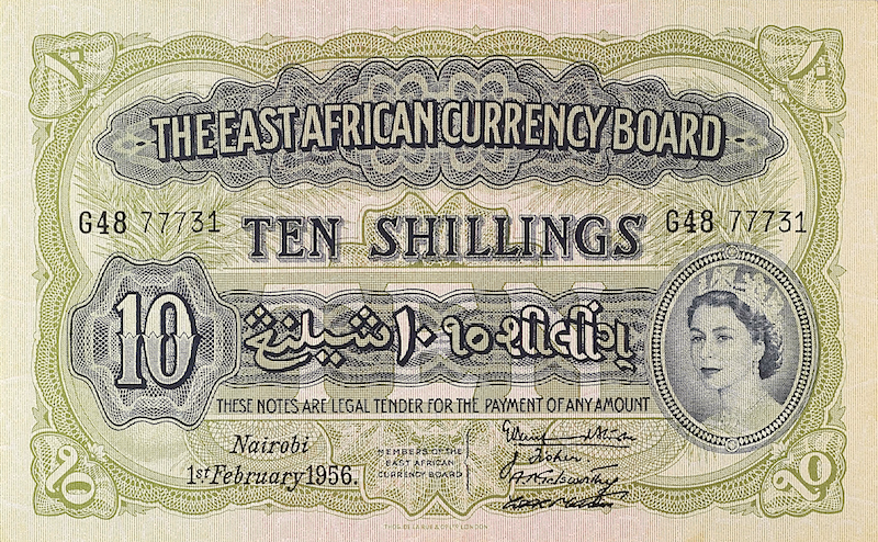 British East Africa banknotes, Queen Elizabeth II, 10 Shillings, 1953, Pick P-34, UNC