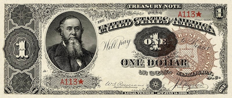 United States Treasury Notes banknote, The Grand Watermelon, $1 Dollar, 1890, Pick P-344, UNC