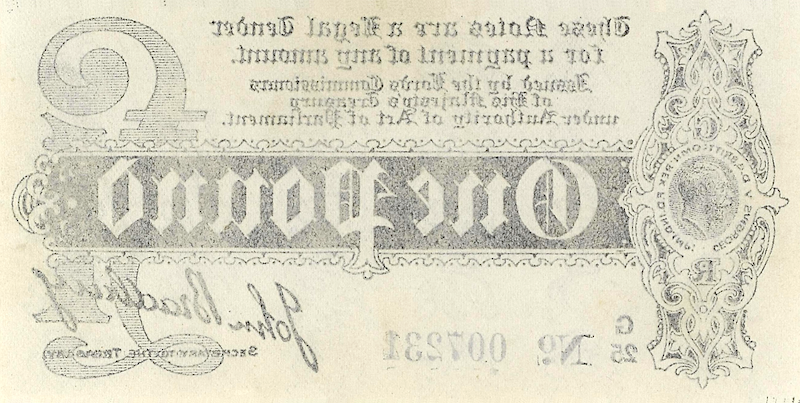 United Kingdom Treasury banknote, King George V, £1 pound, 1914, Pick P-347, UNC