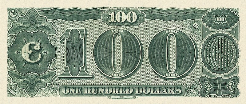 United States Treasury Notes banknote, The Grand Watermelon, $100 Dollars, 1890, Pick P-349, UNC