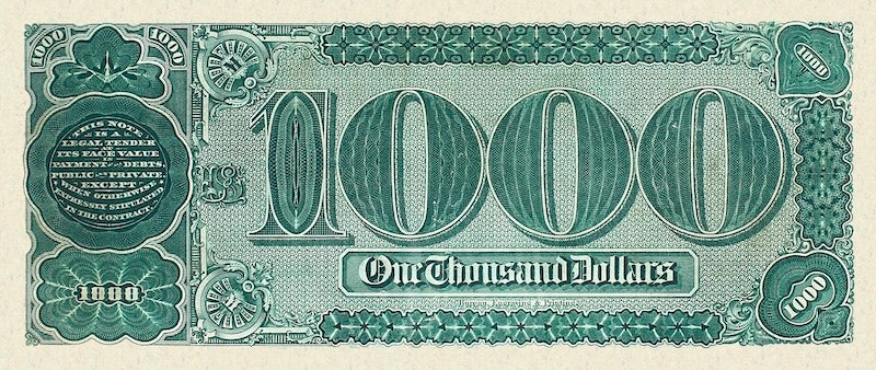 United States Treasury Notes banknote, The Grand Watermelon, $1000 Dollars, 1890, Pick P-350, UNC