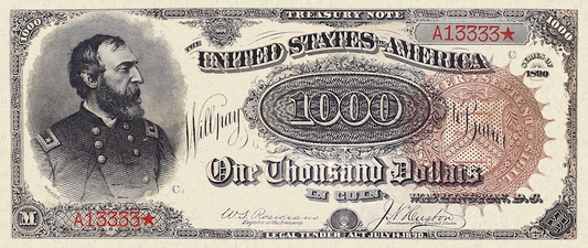 United States Treasury Notes banknote, The Grand Watermelon, $1000 Dollars, 1890, Pick P-350, UNC