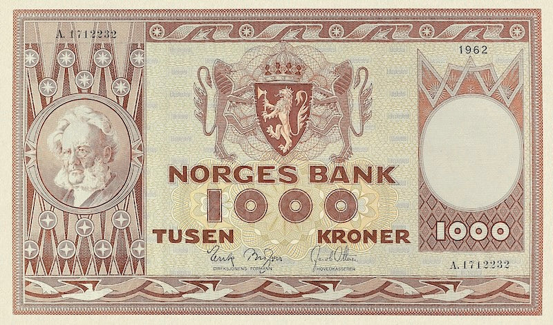 Norway banknotes, Norges Bank, 1000 Kroner, 1962, Pick P-35, UNC