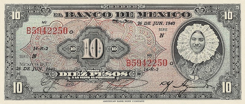 Mexico banknote, Banco de México, 10 Pesos, 1936, Pick P-35, UNC