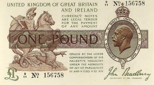 United Kingdom Treasury banknote, George V, £1 pound, 1917, Pick P-351, UNC