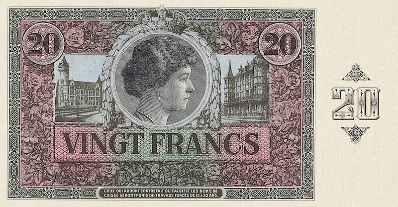 Luxembourg banknotes, Bon de Caisse Issue, 20 Francs, 1923, Pick P-35, UNC