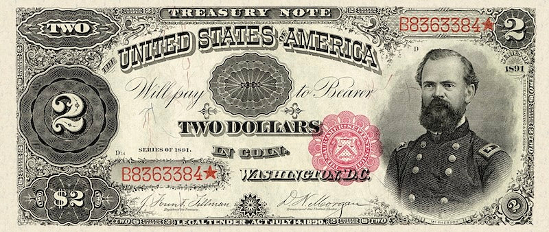 United States Treasury note, $2 Dollars, 1891, Pick P-352, UNC